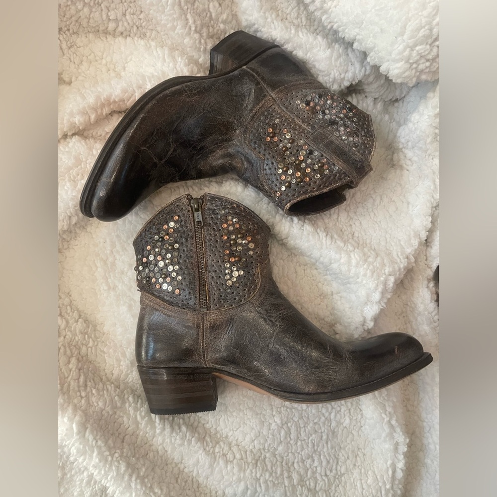 NEW Frye Distressed Leather Studded Booties (new without box) made in Spain
